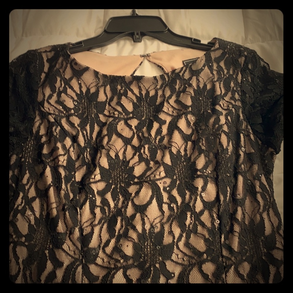 Sexy Black Lace Long Sleeve Dress w/ Nude Underlay